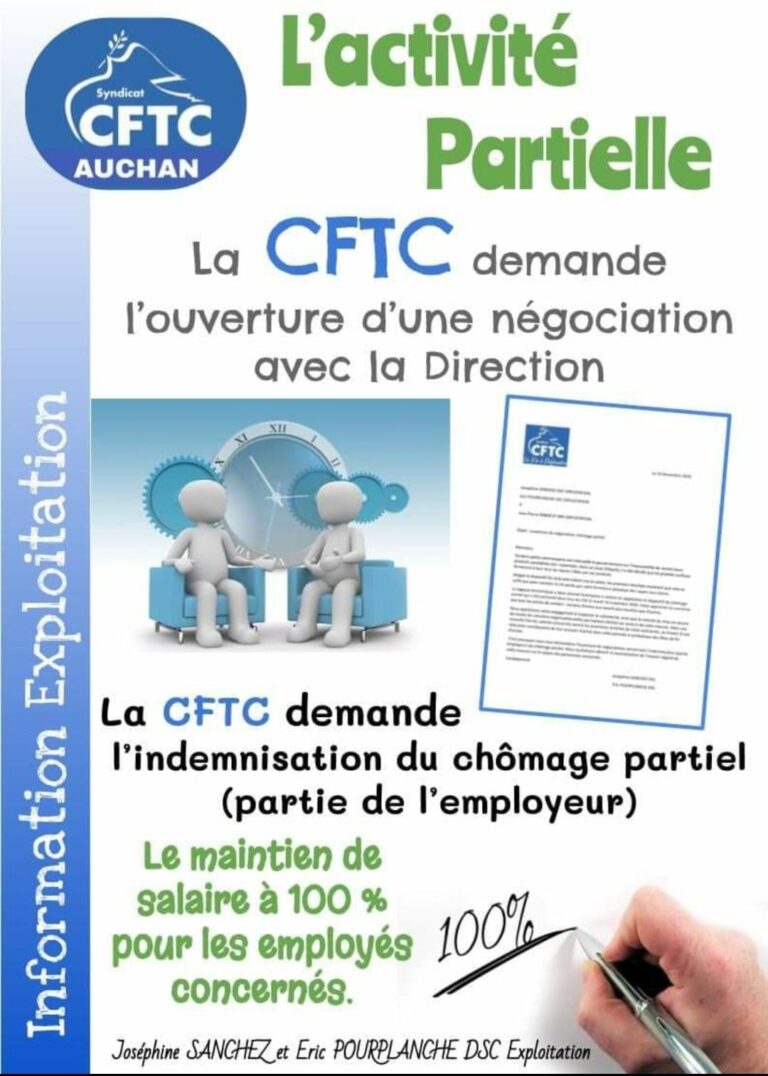 DEMANDE MAINTIEN DE SALAIRE ACTIVITE PARTIELLE CFTCGroupe Auchan